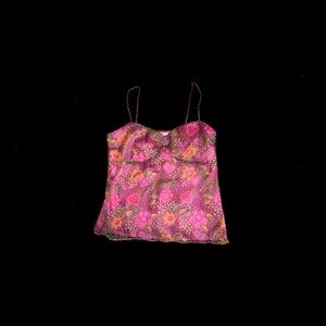 ♠️- Mesh and silk pink flower tank top